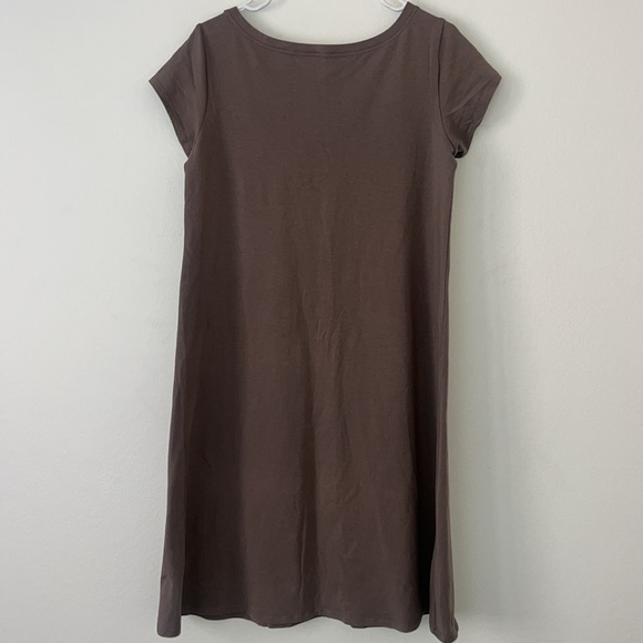 Eileen Fisher Crewneck Tshirt Dress Size Medium Brown Midi Length Short Sleeve - Picture 6 of 7